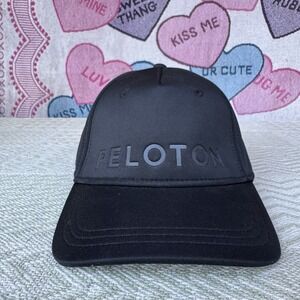 Peloton Adjustable Hat‎ Cap Cycling Embossed Black Baseball Red Strap Back EUC